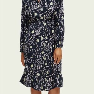Scotch & Soda Navy and Cream Long Sleeve Dress